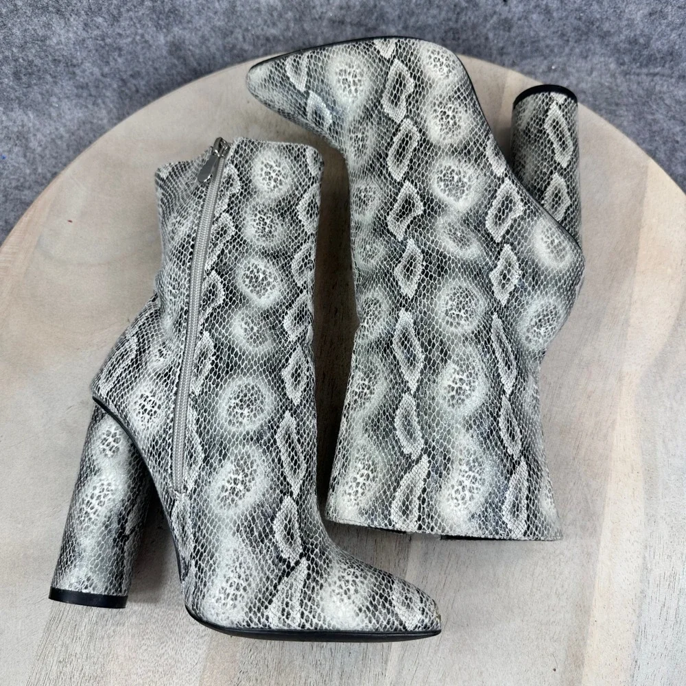 Fashion Nova Womens 5.5M Grey Snakeskin Pointed Toe Heeled Ankle Booties